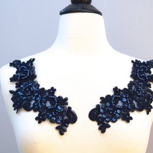 Oxford NAVY Blue Beaded Lace Applique 6 Pieces